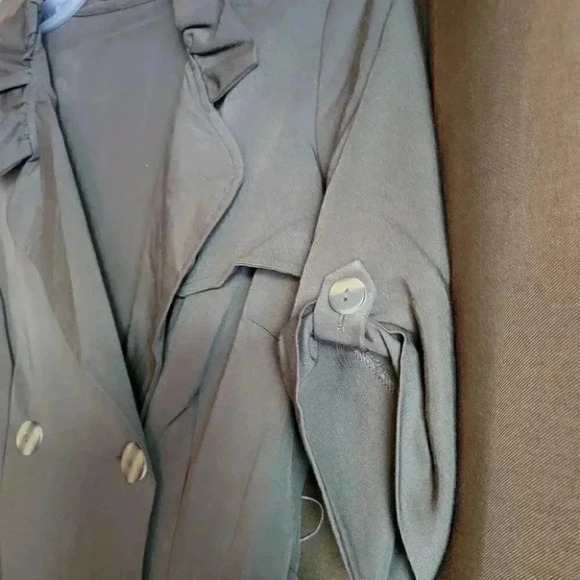 Classic Green/Kakhi Double Breasted Dress with self belt med wt fabric - Picture 5 of 10